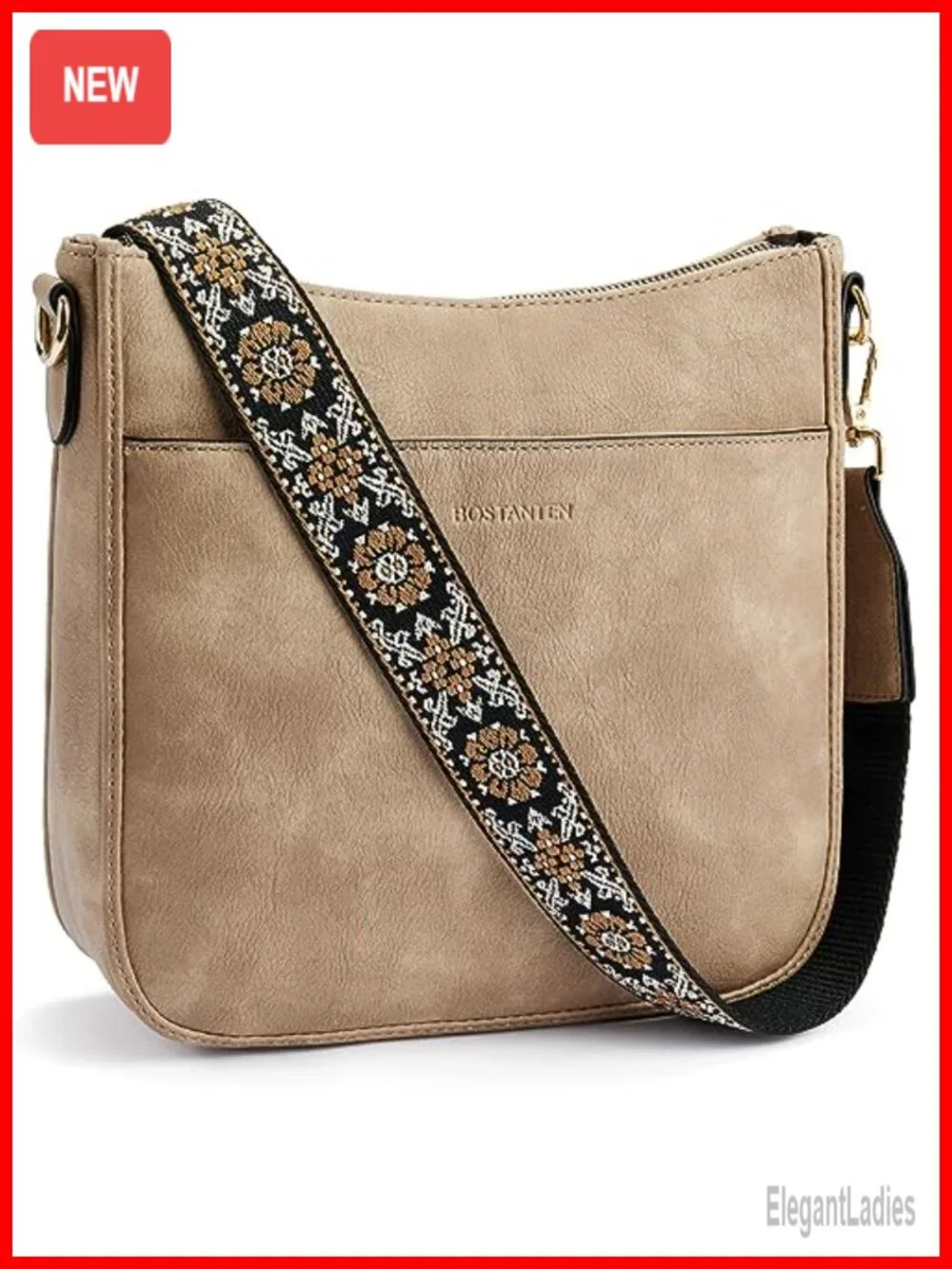 Vegan Leather Crossbody Hobo Purse with Wide Strap Shoulder Bag